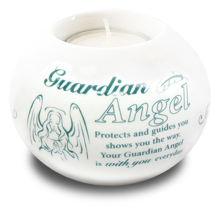 Porcelain Candle Holder/Guardian Angel   (87783)