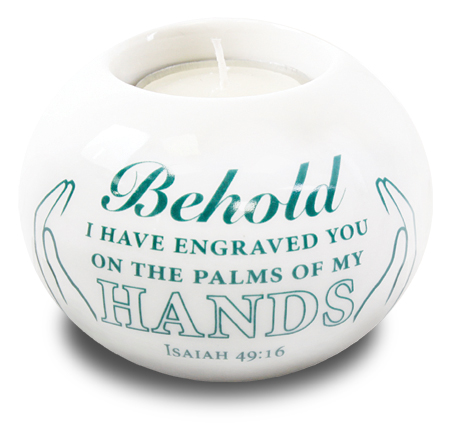 Porcelain Candle Holder/Behold Hands   (87784)