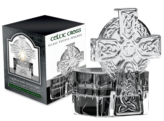 Glass Celtic Cross Tea Light Holder/Water Font   (87824)