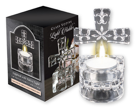 Glass Cross Tea Light Holder/Water Font   (87825)