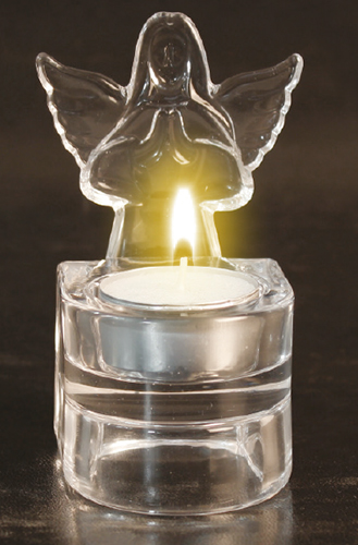 Glass Cross Tea Light Holder/Praying Angel   (87827)