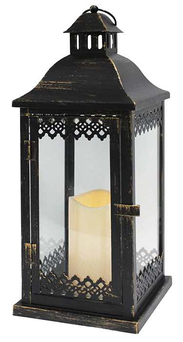 Metal & Glass Grave Lantern/With LED   (88989)