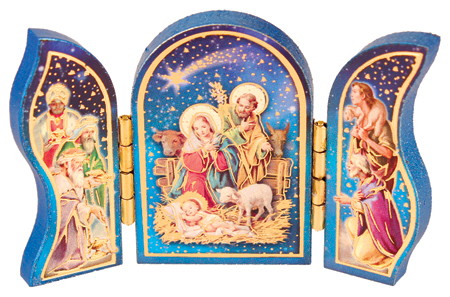 Wood Nativity/Triptych/Gold Foil Highlights   (89166)