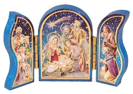 Wood Nativity/Triptych/Gold Foil Highlights   (89168)