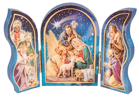 Wood Nativity/Triptych/Gold Foil Highlights   (89175)