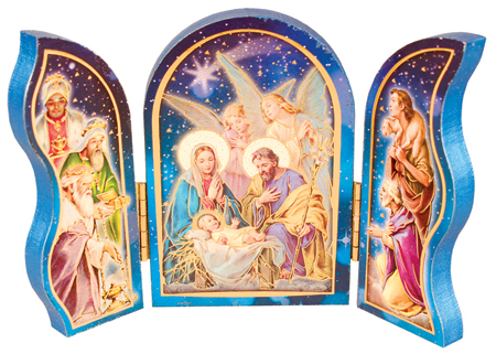 Wood Nativity/Triptych/Gold Foil Highlights   (89177)