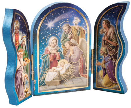 Wood Nativity/Triptych/Gold Foil Highlights   (89178)