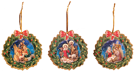 Wood Christmas Tree Ornaments/Set of 3   (89198)