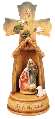 Resin Nativity Cross/11 inch/ 4 Figs./Musical   (89612)