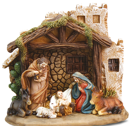 Resin Nativity/Holy Family with shed   (89630)