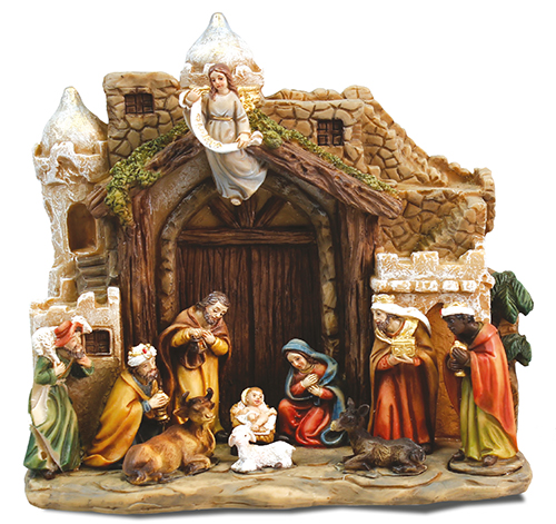 Resin Nativity/Holy Family with shed   (89632)