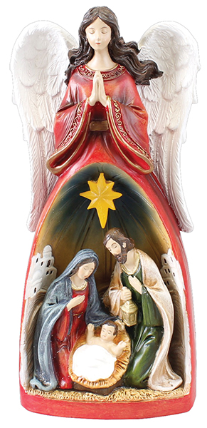 Resin Nativity Holy Family & Angel - 9 inch   (89686)