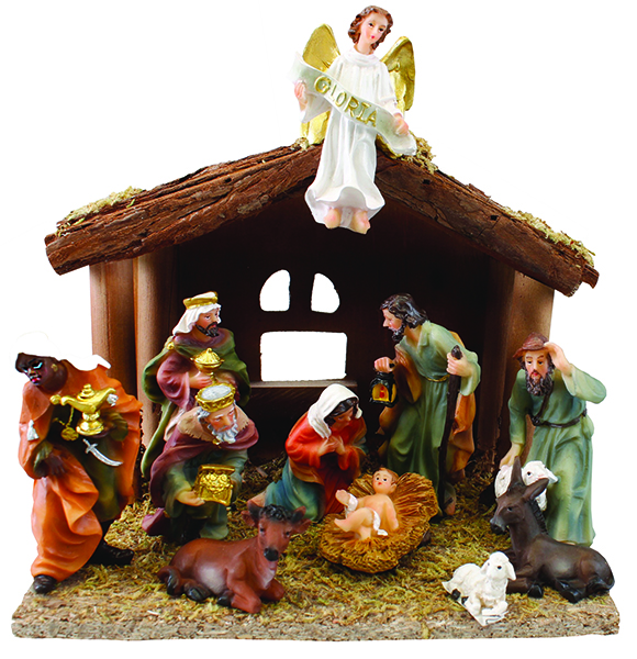 Resin Nativity/Coloured/Wood Stable - 7 inch  (89855)