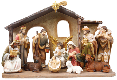 Nativity/Resin/11 Figures  4 inch With Shed   (89873)