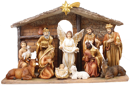 Nativity/Resin/11 Figures 5 1/2 inch With Shed   (89875)