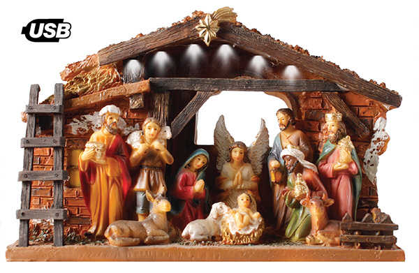 Nativity/Resin/11 Figs 6 inch Shed/Light   (89876)