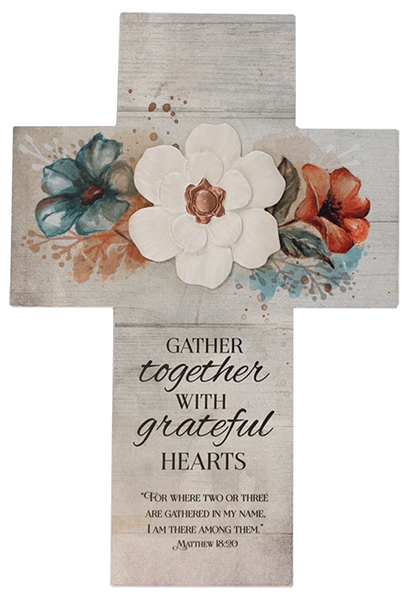 Wood Cross/Gather Together with Grateful Hearts   (AG30641)
