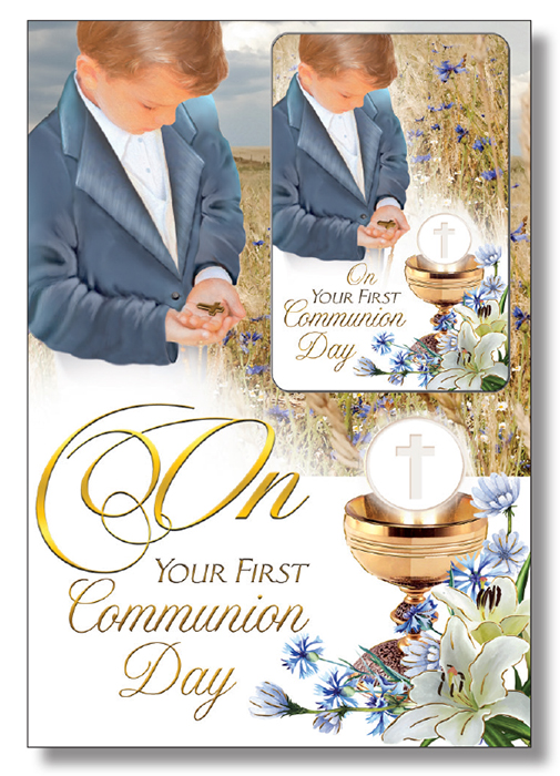Communion Card/Boy/Laminated Leaflet   (C27607)