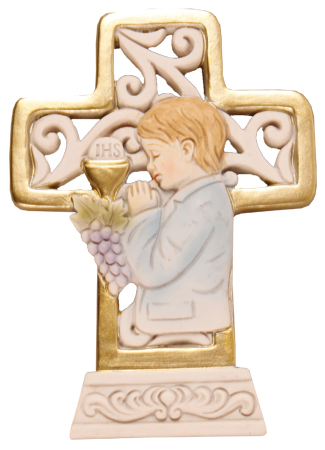 Resin Communion Plaque/Cross - Boy 4 inch   (C36014)