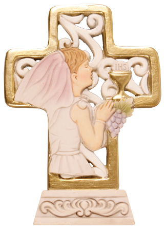 Resin Communion Plaque/Cross - Girl 4 inch   (C36015)