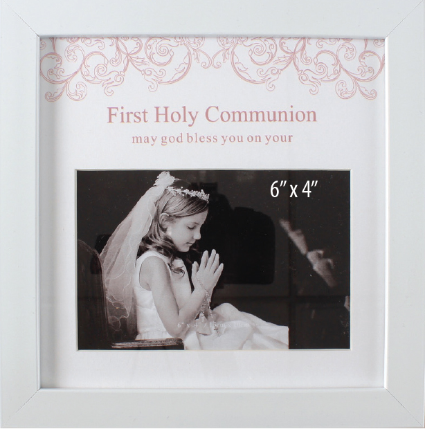 Communion Photo Frame/White Finish/Symbolic   (C46248)