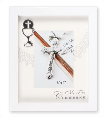 Communion Photo Frame/White Finish/Symbolic   (C46250)