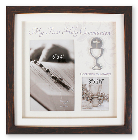Communion Photo Frame/Brown Finish/Symbolic   (C46253)