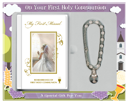Communion Gift Set/Girl With Rosary Bracelet   (C5165)