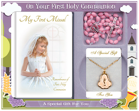 Communion Gift Set/Girl/Pink Rosary   (C5194)