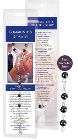 Communion Glass Rosary/Imit.Hematite/Carded   (C60004)