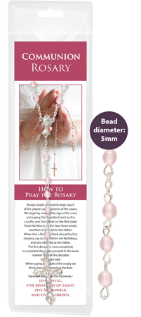 Communion Glass Rosary/Pink/Carded   (C60006)