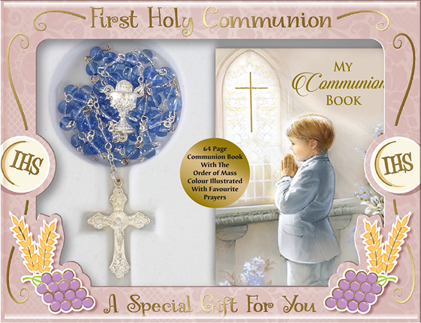 Communion Glass Rosary/Boy Prayer Book   (C6041)