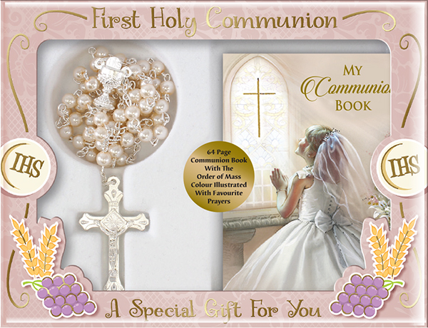 Communion Imit.Pearl Rosary/Girl Prayer Book   (C6043)