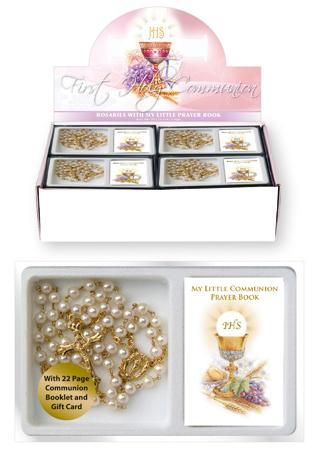 Communion Glass Pearl Rosary With Booklet  (C6058)