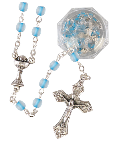 Communion Glass Rosary/Blue   (C60711)