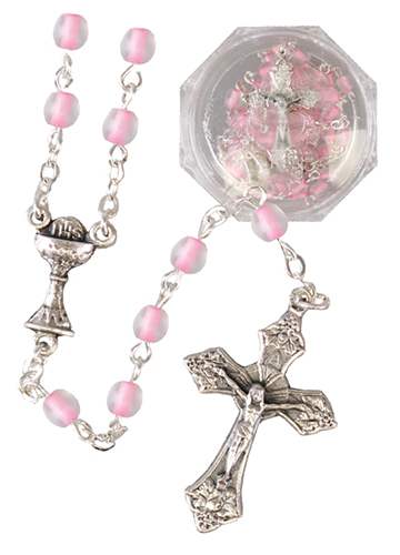 Communion Glass Rosary/Pink   (C60712)