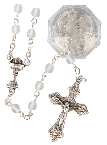 Communion Glass Rosary/White   (C60713)