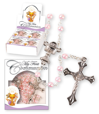 Communion Imitation Pearl Rosary/Pink   (C6110/PK)