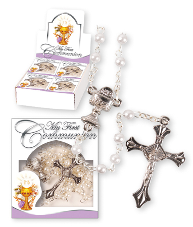 Communion Imitation Pearl Rosary/White   (C6110/WH)