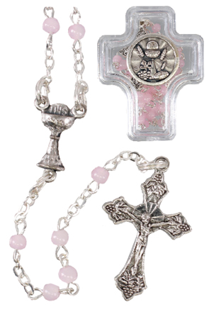 Communion Glass Rosary/Pink   (C61182)