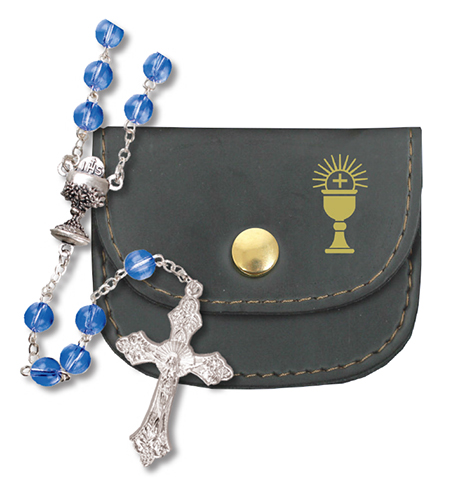 Communion Glass Rosary/Blue/In Purse   (C61630)