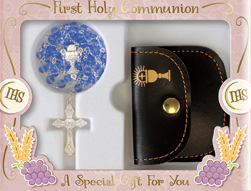 Communion Glass Rosary/Blue with Purse   (C61865)