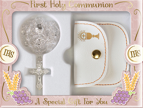 Communion Glass Rosary/Crystal with Purse   (C61866)