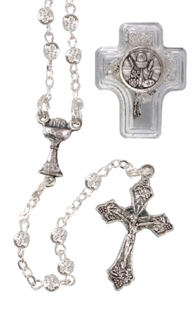 Communion Metal Filigree Rosary/Silver   (C62804)