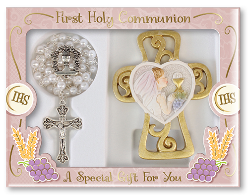 Communion Rosary White/Resin Girl Cross   (C63426)