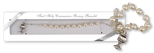 Communion Glass Rosary Bracelet/Cream   (C63870)