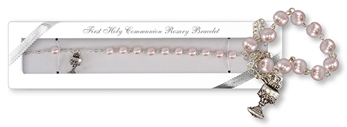 Communion Glass Rosary Bracelet/Pink   (C63880)