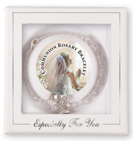 Communion Glass Crystal Rosary Bracelet   (C64931)