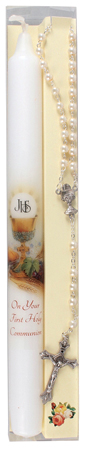 Communion Candle 10 inch Boxed/Symbolic/Rosary   (C86512)