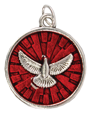 Confirmation Medal/Red Enamel Fill with Dove   (F1586)